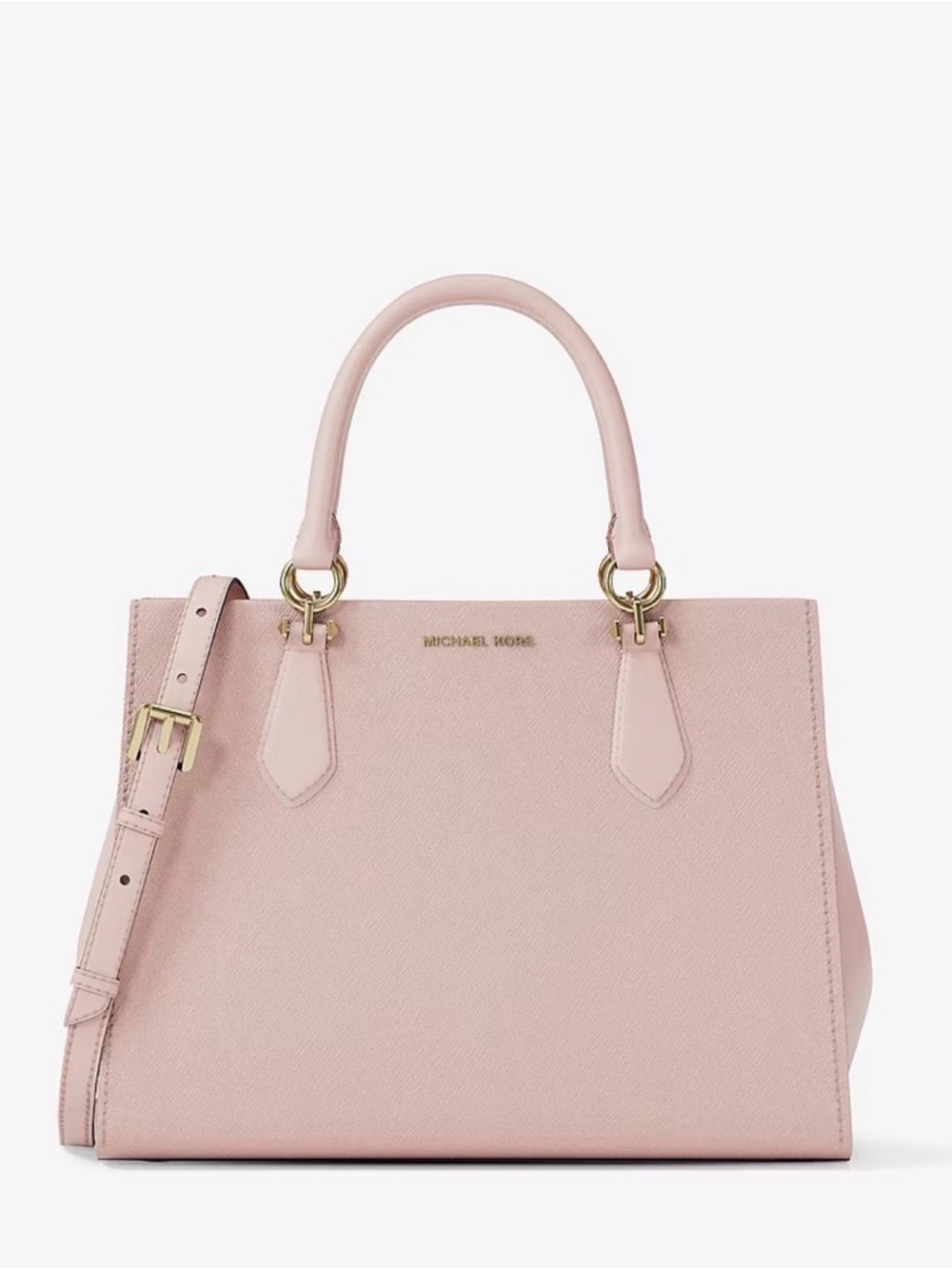 MICHAEL KORS Blush Pink Saffiano Leather Satchel with Gold Hardware NEW
